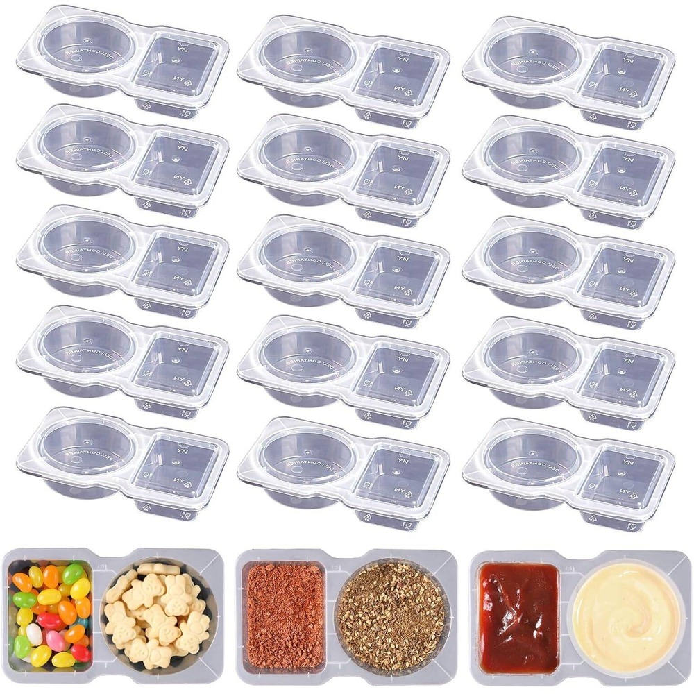 15PC Double Compartment Condiment Containers Leak Proof Reusable Sauce Cups